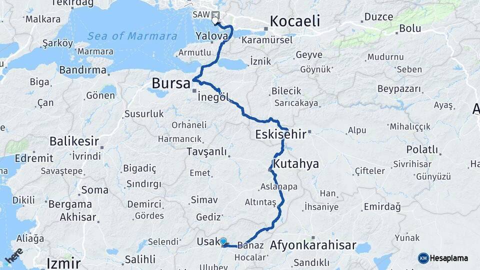 Uşak Tuzla İstanbul Arası Kaç Km - Yol Haritası