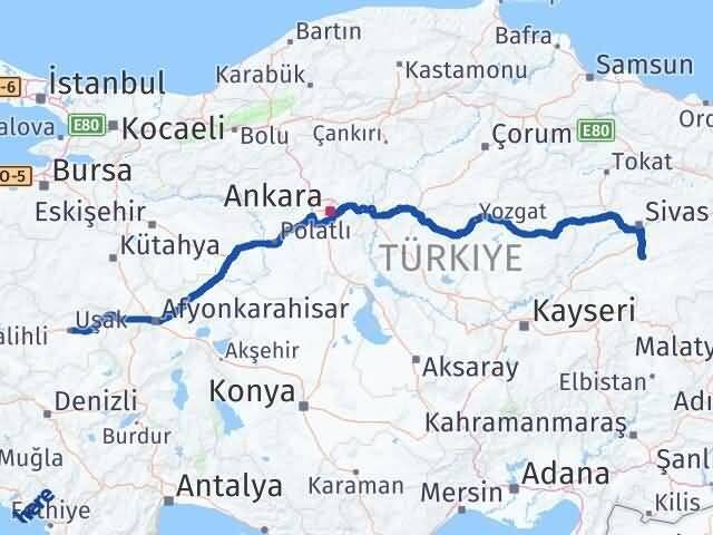 Uşak Ulaş Sivas Arası Kaç Km - Yol Haritası