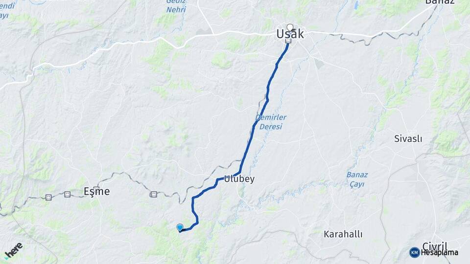 Uşak Ulubey Aksaz Arası Kaç Km - Yol Haritası
