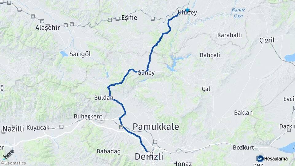 Uşak Ulubey Denizli Arası Kaç Km - Yol Haritası