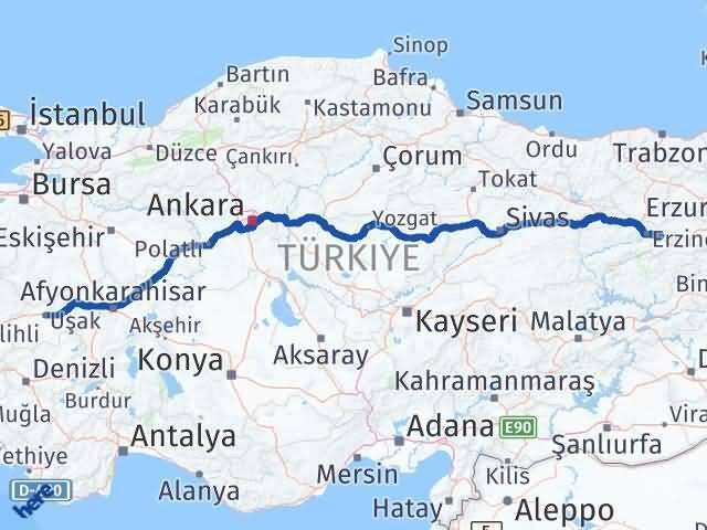Uşak Üzümlü Erzincan Arası Kaç Km - Yol Haritası
