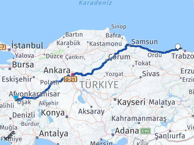 Uşak Vakfıkebir Trabzon Arası Kaç Km - Yol Haritası