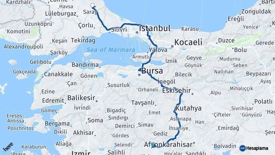 Uşak Vize Kırklareli Arası Kaç Km - Yol Haritası