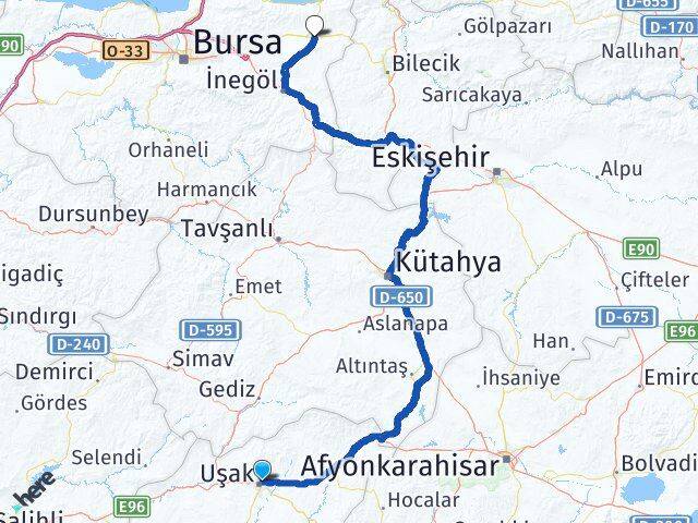 Uşak Yenişehir Bursa Arası Kaç Km - Yol Haritası