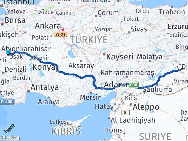 Uşak Yenişehir Diyarbakır Arası Kaç Km - Yol Haritası