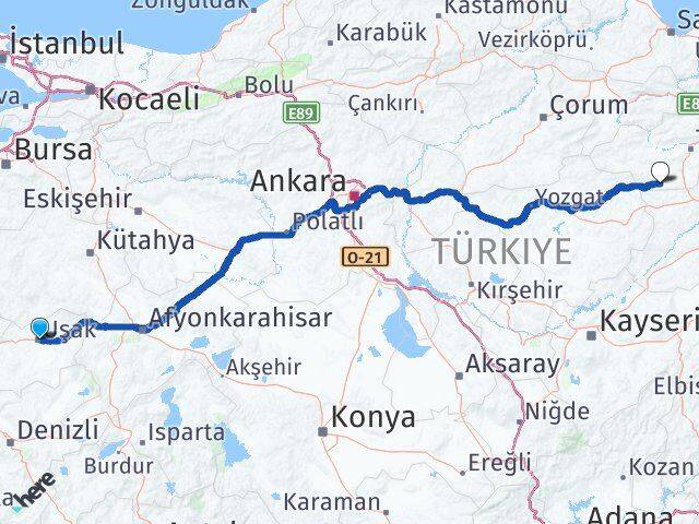 Uşak Yeşilyurt Tokat Arası Kaç Km - Yol Haritası
