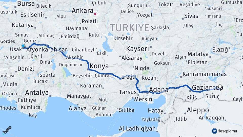 Uşak Yoncalı Kütahya Arası Kaç Km - Yol Haritası