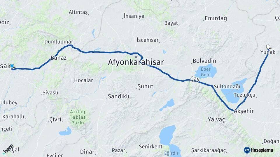 Uşak Yunak Konya Arası Kaç Km - Yol Haritası