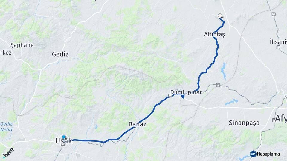 Uşak Zafer Havalimanı Arası Kaç Km - Yol Haritası