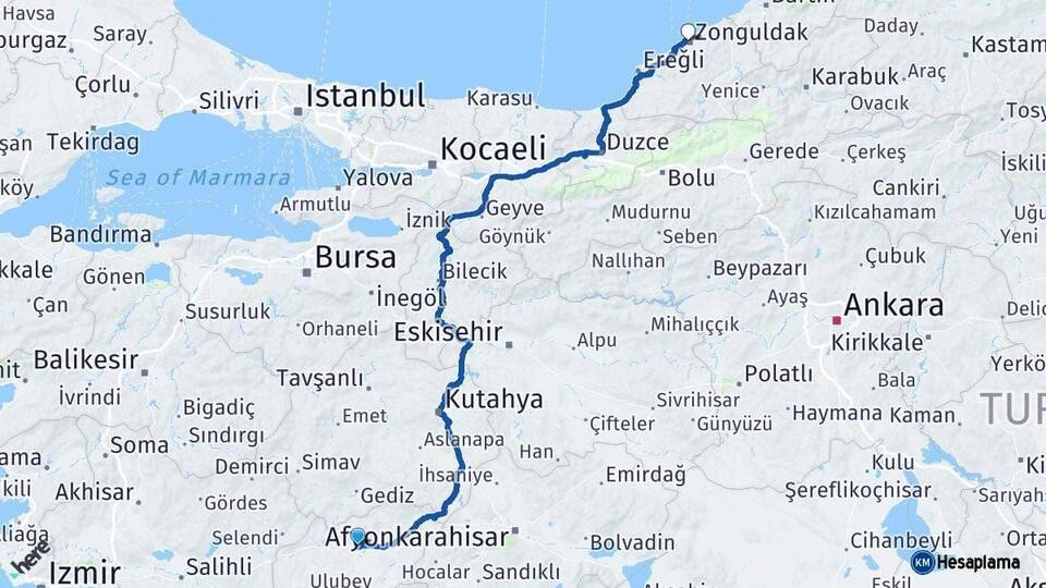Uşak Zonguldak Arası Kaç Km - Yol Haritası