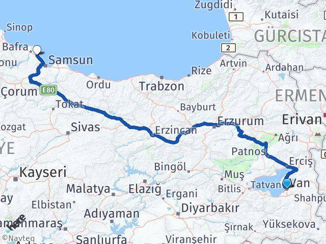 Van 19 Mayıs Samsun Arası Kaç Km - Yol Haritası
