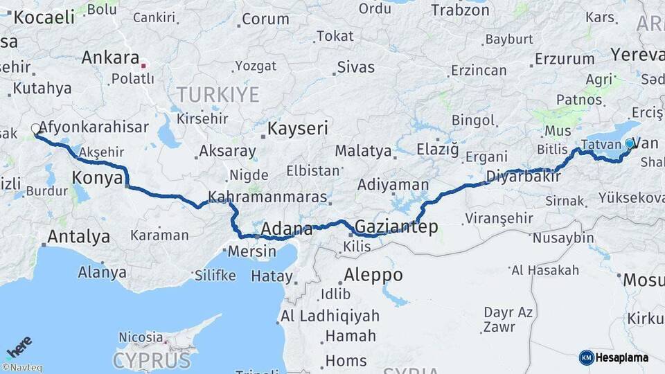 Van Afyonkarahisar Arası Kaç Km - Yol Haritası