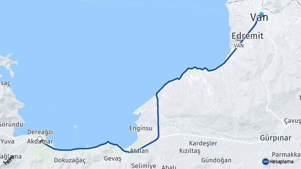 Van Akdamar Gevaş Arası Kaç Km - Yol Haritası