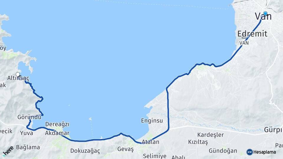 Van Altınsaç Gevaş Arası Kaç Km - Yol Haritası