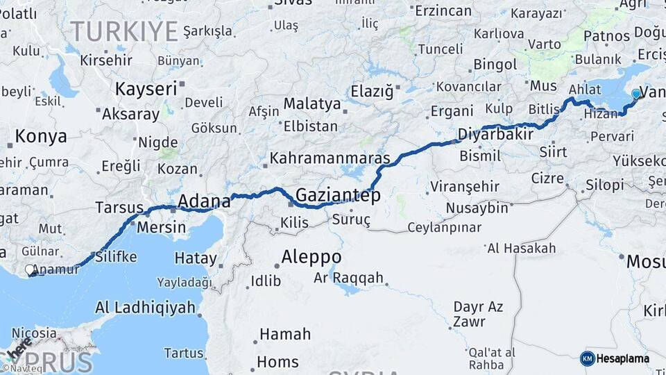 Van Anamur Arası Kaç Km - Yol Tarifi