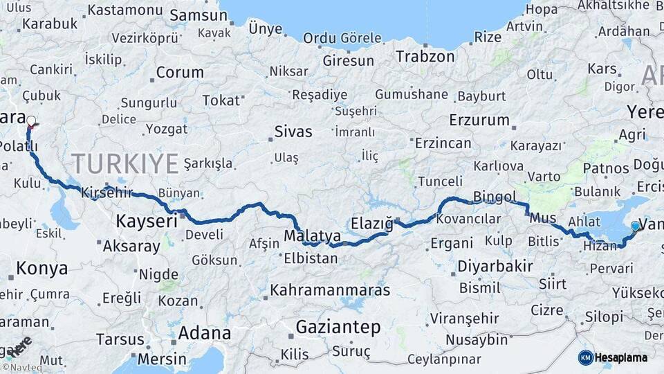 Van Ankara Arası Kaç Km - Yol Haritası