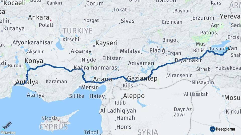 Van Antalya Arası Kaç Km - Yol Haritası