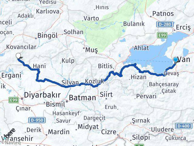 Van Arıcak Elazığ Arası Kaç Km - Yol Haritası