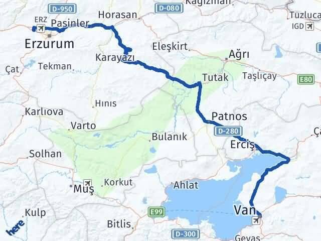 Van Aziziye Erzurum Arası Kaç Km - Yol Haritası