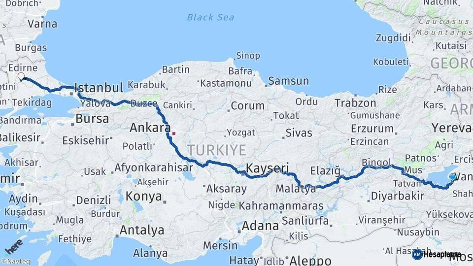 Van Babaeski Kırklareli Arası Kaç Km - Yol Haritası