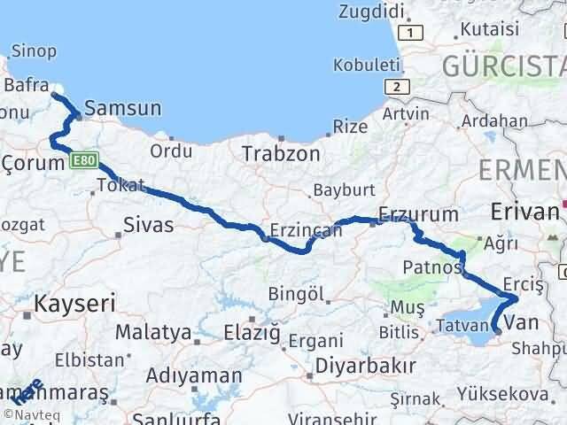 Van Bafra Samsun Arası Kaç Km - Yol Haritası