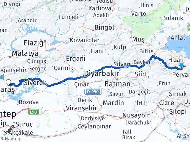 Van Bahçesaray Adıyaman Arası Kaç Km - Yol Haritası