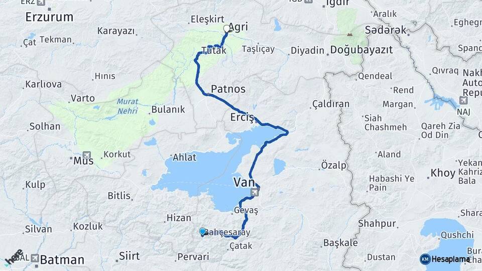 Van Bahçesaray Ağrı Arası Kaç Km - Yol Haritası