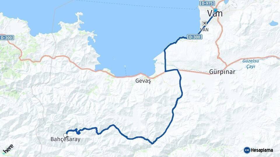 Van Bahçesaray Arası Kaç Km - Yol Haritası