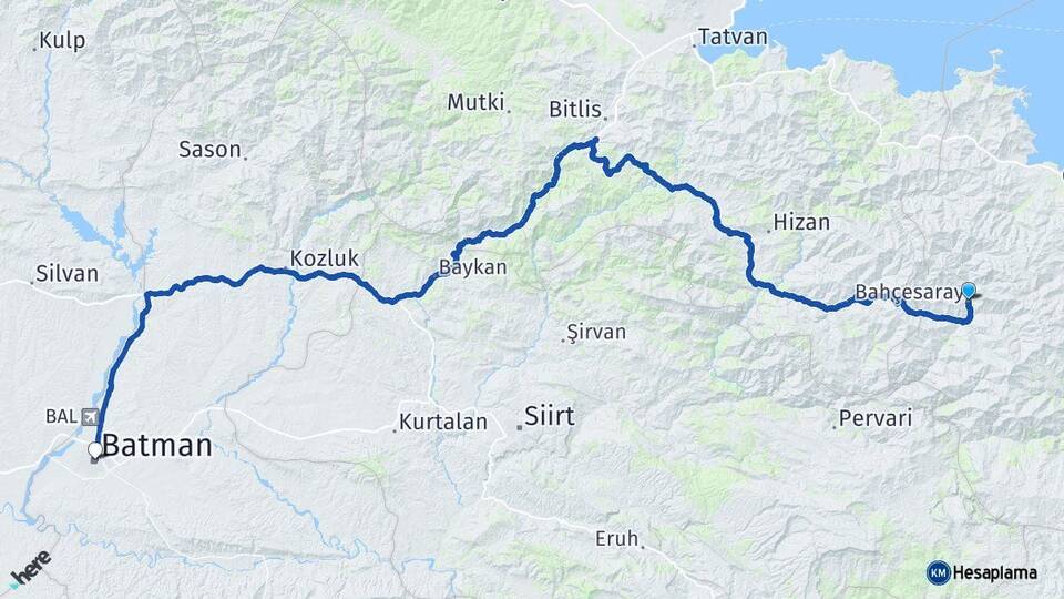 Van Bahçesaray Batman Arası Kaç Km - Yol Haritası