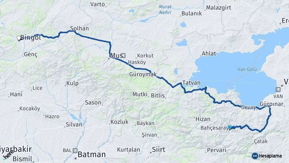 Bahçesaray Bingöl Arası Kaç Km - Yol Tarifi