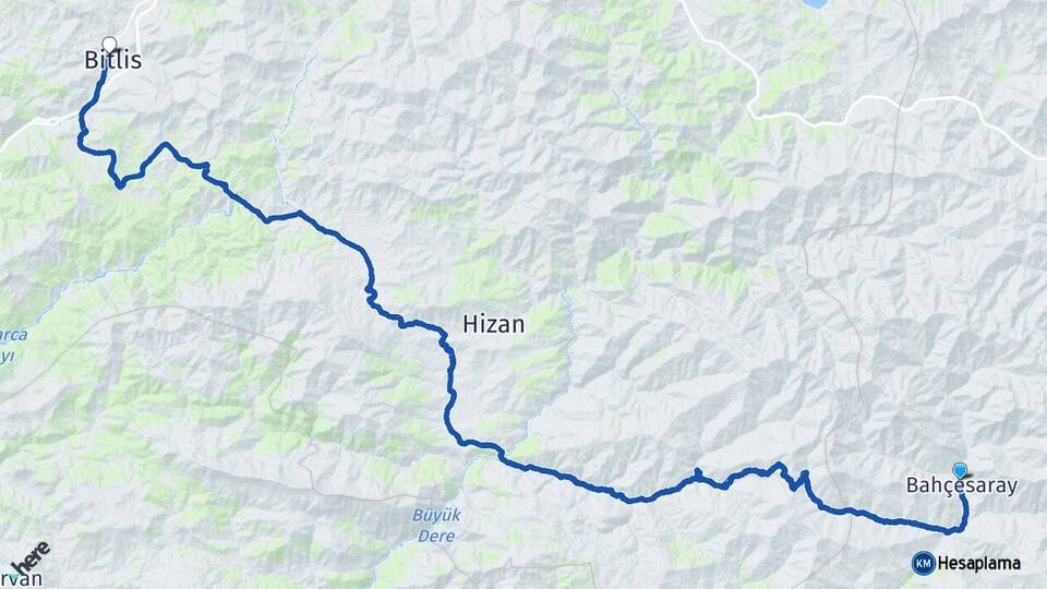 Van Bahçesaray Bitlis Arası Kaç Km - Yol Haritası