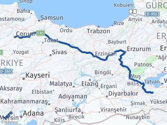 Van Bahçesaray Çorum Arası Kaç Km - Yol Haritası