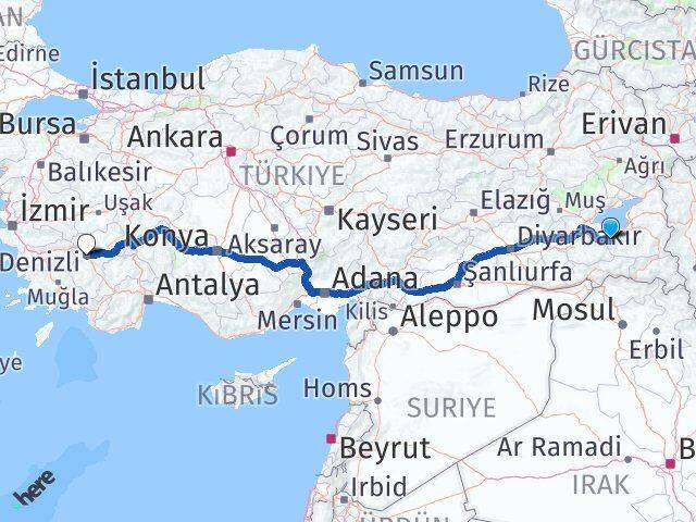 Van Bahçesaray Denizli Arası Kaç Km - Yol Haritası
