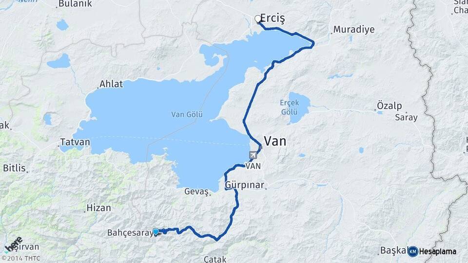Van Bahçesaray Erciş Arası Kaç Km - Yol Haritası