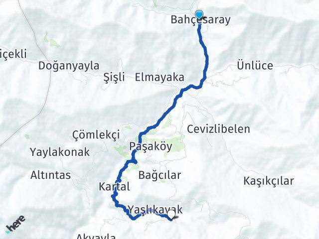 Van Bahçesaray Güneyyamaç Bahçesaray Arası Kaç Km - Yol Haritası