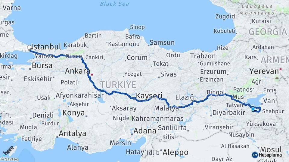 Van Bahçesaray İstanbul Arası Kaç Km - Yol Haritası