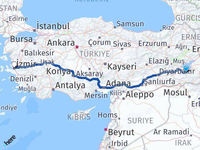Van Bahçesaray İzmir Arası Kaç Km - Yol Haritası