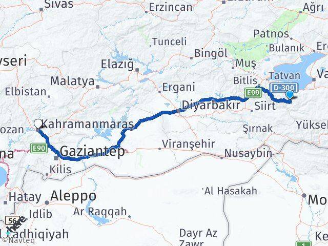 Van Bahçesaray Kahramanmaraş Arası Kaç Km - Yol Haritası