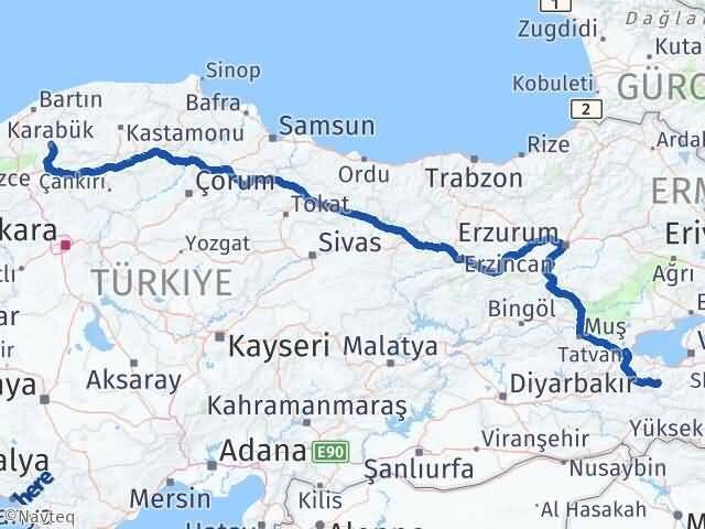 Van Bahçesaray Karabük Arası Kaç Km - Yol Haritası