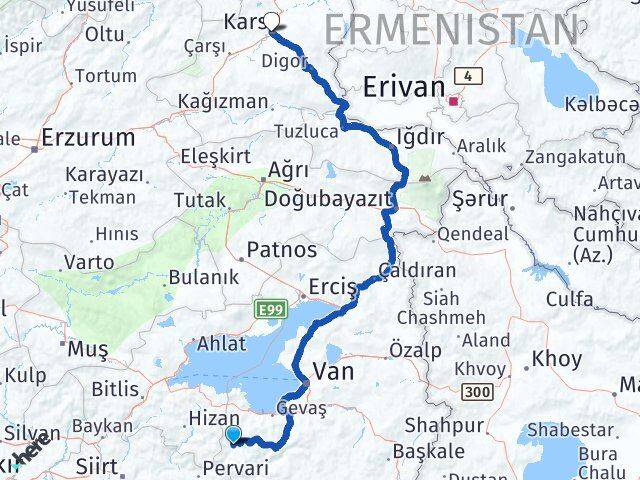 Van Bahçesaray Kars Arası Kaç Km - Yol Haritası