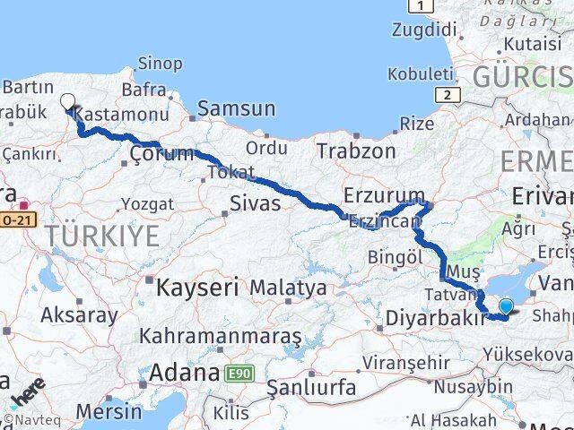 Van Bahçesaray Kastamonu Arası Kaç Km - Yol Haritası