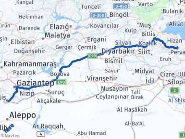 Van Bahçesaray Kilis Arası Kaç Km - Yol Haritası
