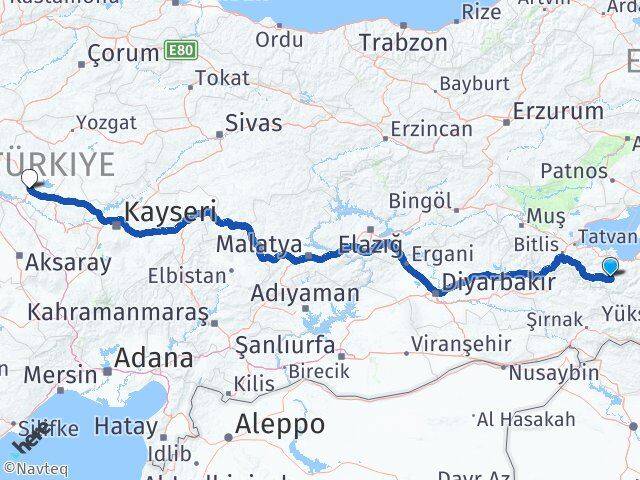 Van Bahçesaray Kırşehir Arası Kaç Km - Yol Haritası