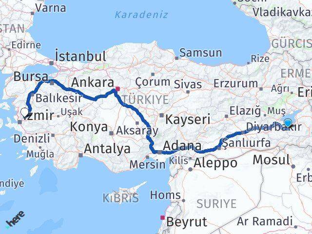 Van Bahçesaray Manisa Arası Kaç Km - Yol Haritası