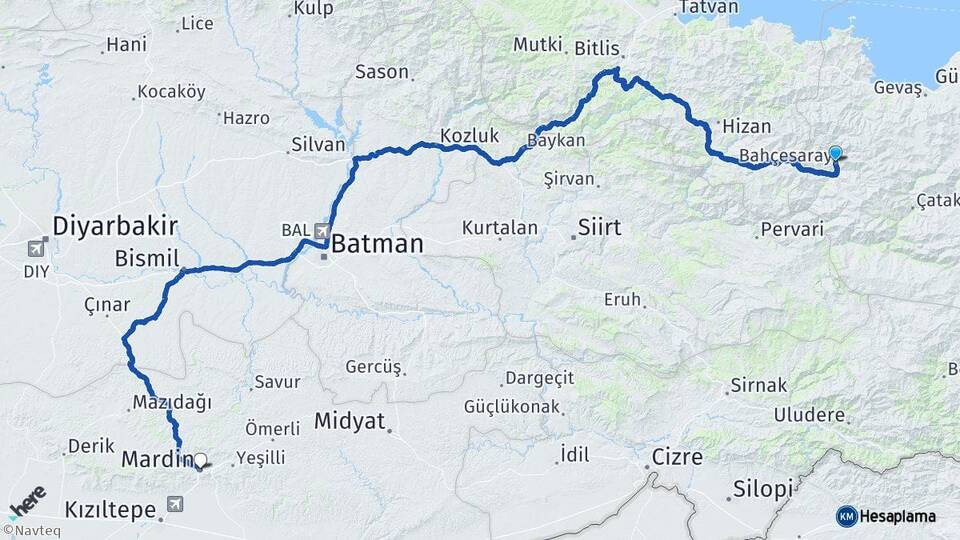 Van Bahçesaray Mardin Arası Kaç Km - Yol Haritası