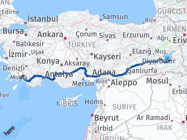 Van Bahçesaray Muğla Arası Kaç Km - Yol Haritası