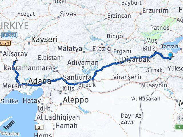 Van Bahçesaray Niğde Arası Kaç Km - Yol Haritası