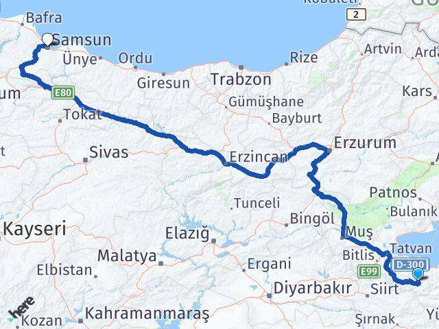 Van Bahçesaray Samsun Arası Kaç Km - Yol Haritası
