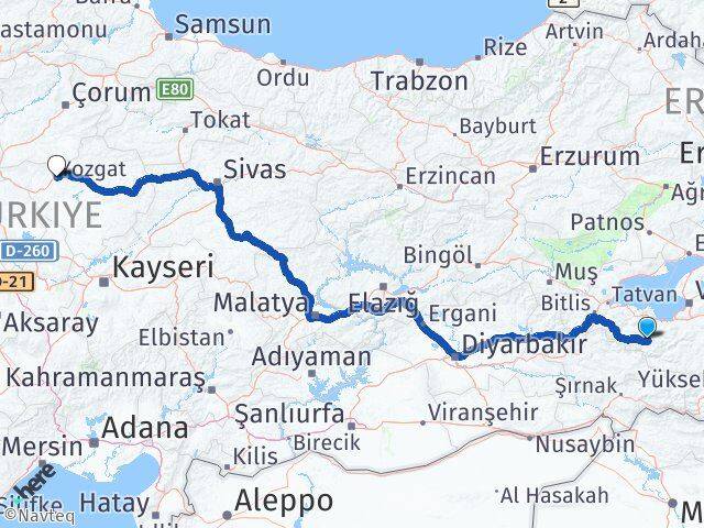Van Bahçesaray Yozgat Arası Kaç Km - Yol Haritası