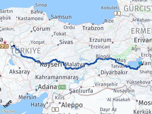 Van Bahşili Kırıkkale Arası Kaç Km - Yol Haritası